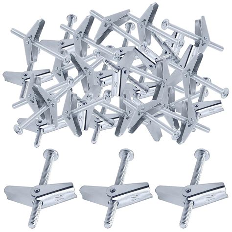 Glarks 60Pcs 1/4'' Zinc Plated Steel Round Head Toggle Bolt and 